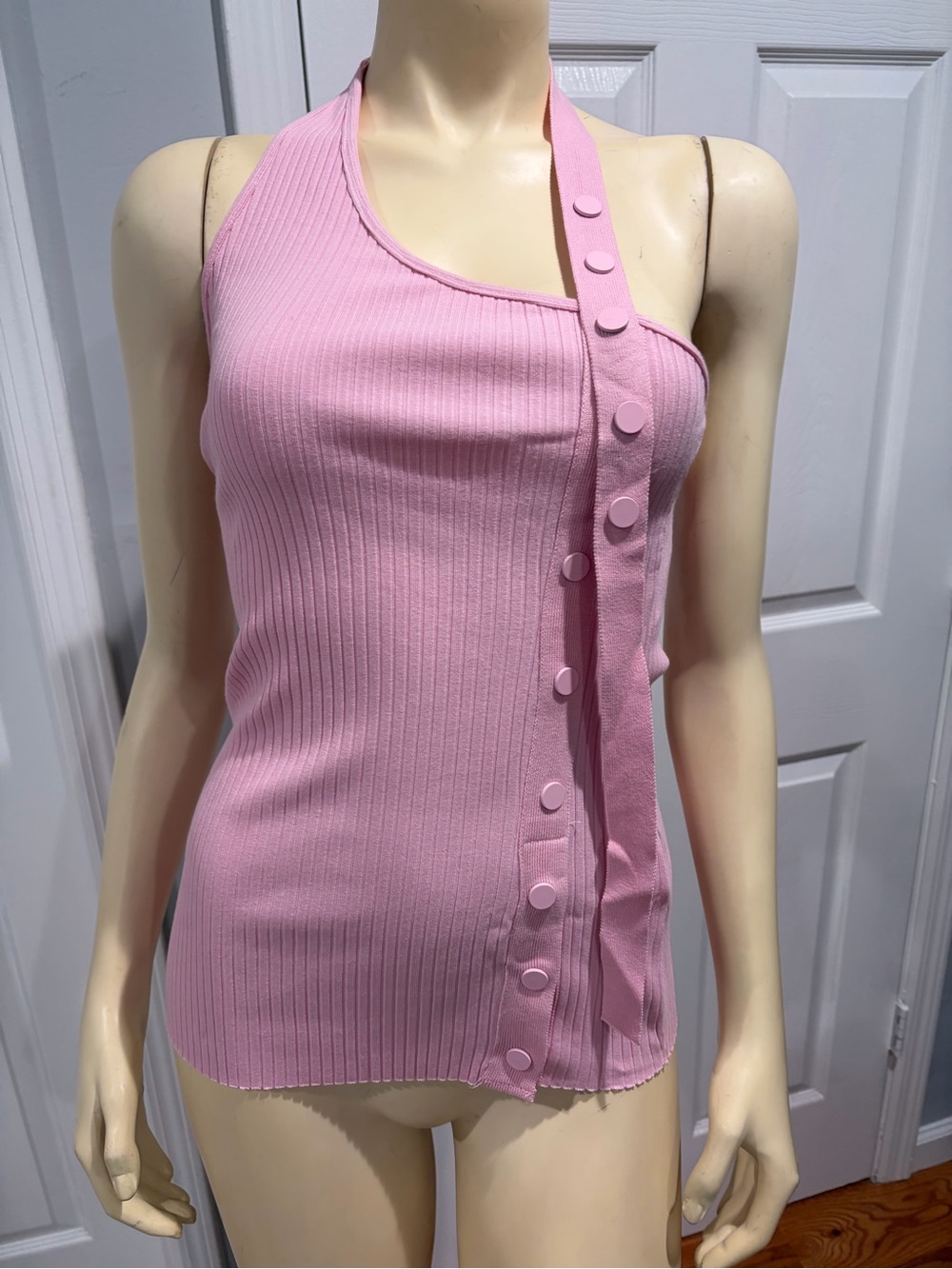 Zara Asymmetric Ribbed Pink Tank with Button Strap/ size small